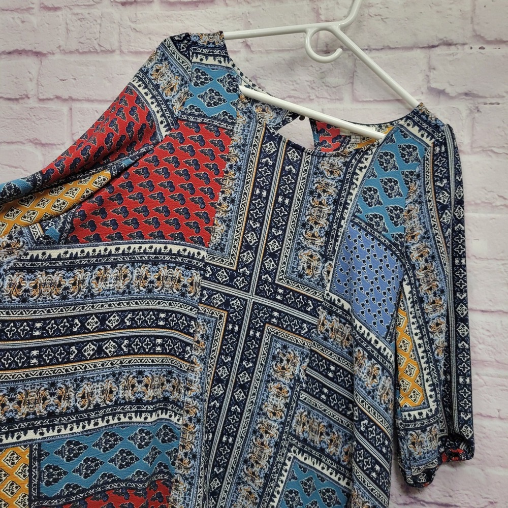Hayden LA‎ Boho Patchwork Tunic Dress L Festival Peasant Prairie Hippie Retro - Picture 6 of 9